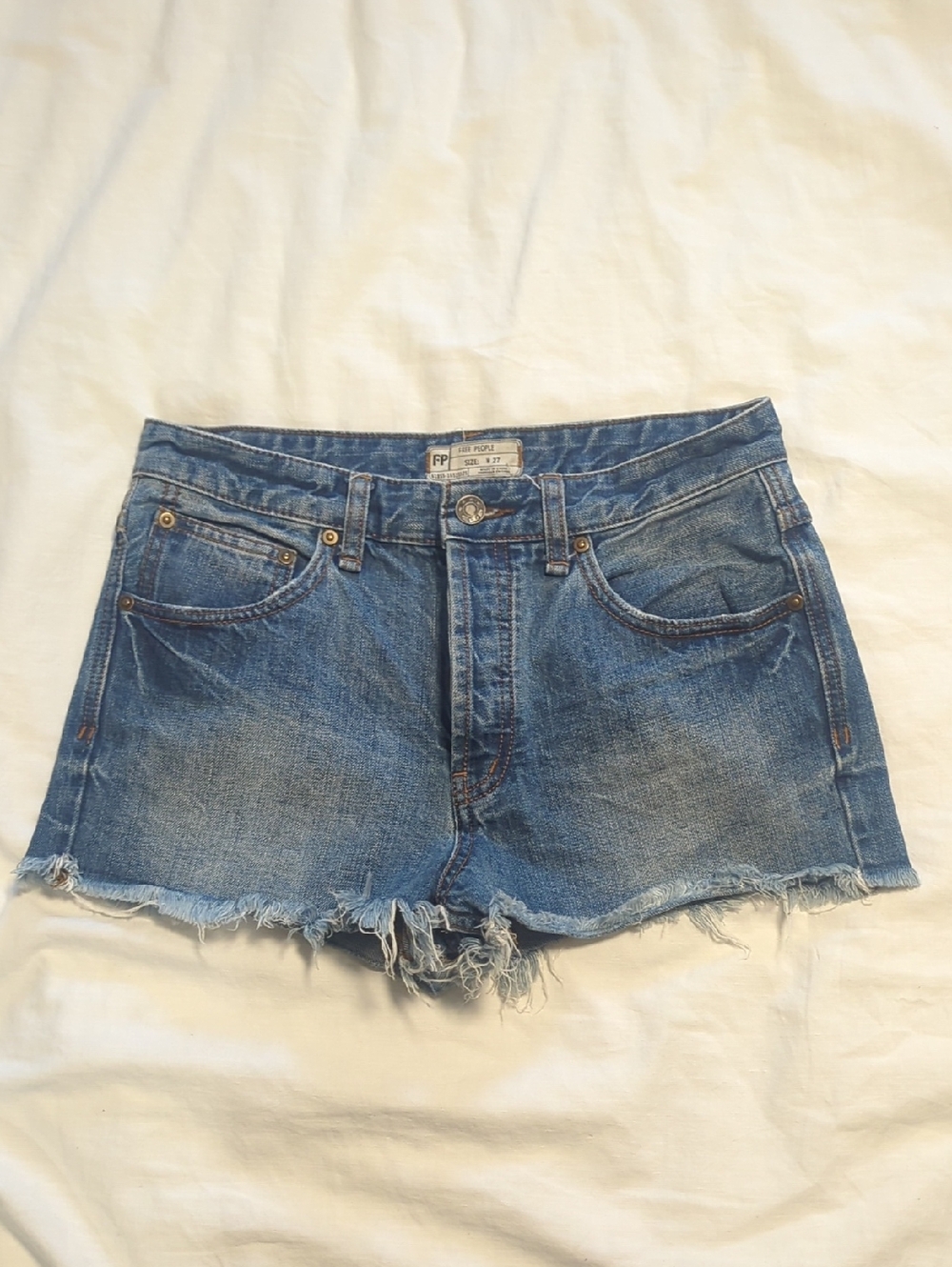 Free People Light Blue Mid-Rise Denim Shorts